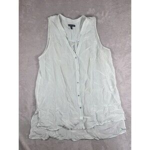Eileen Fisher V-Neck Mandarin Collar Tank Blouse 100% Silk Sheer Artsy Boho L